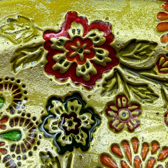 Glass decorative unique vintage oval tray with flowers and gold glaze - Picture 3 of 5